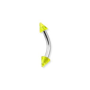 Glittering Yellow Acrylic Eyebrow Curved Bar Ring w/ Spikes