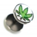 Fake Earlobe Plug Stud Earring in 316L Surgical Steel w/ Cannabis Logo