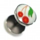 Fake Earlobe Plug Stud Earring in 316L Surgical Steel w/ Cherries Logo