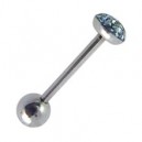 Light Blue Expoxy covered Strass Crystals Tongue Bar Ring