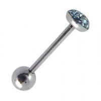Light Blue Expoxy covered Strass Crystals Tongue Bar Ring