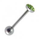 Light Green Expoxy covered Strass Crystals Tongue Bar Ring