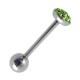Light Green Expoxy covered Strass Crystals Tongue Bar Ring