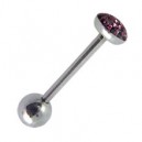 Purple Expoxy covered Strass Crystals Tongue Bar Ring