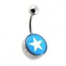 White Star Logo 316L Steel Belly Bar Navel Button Ring