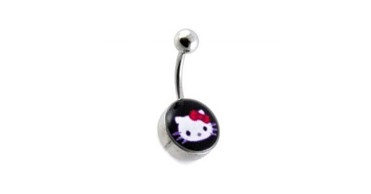Piercing Ombligo Acero 316L Logo Hello Kitty Negro