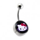 Black Hello Kitty Logo 316L Steel Belly Bar Navel Button Ring
