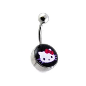 Piercing Ombligo Acero 316L Logo Hello Kitty Negro