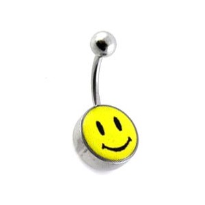Smiley Logo 316L Steel Belly Bar Navel Button Ring