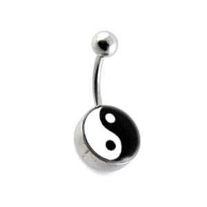 Yin-Yang Logo 316L Steel Belly Bar Navel Button Ring