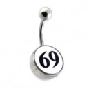 Black / White 69 Logo 316L Steel Belly Bar Navel Button Ring