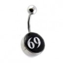 White / Black 69 Logo 316L Steel Belly Bar Navel Button Ring