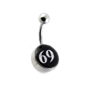 White / Black 69 Logo 316L Steel Belly Bar Navel Button Ring