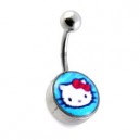 Piercing Ombligo Acero 316L Logo Hello Kitty Azul