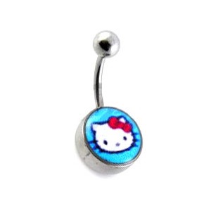 Blue Hello Kitty Logo 316L Steel Belly Bar Navel Button Ring