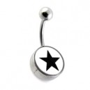 Black Star Logo 316L Steel Belly Bar Navel Button Ring