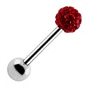 Tongue Barbell Ring with Red Crystal Ball