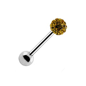 Tongue Barbell Ring with Yellow Crystal Ball