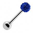 Tongue Barbell Ring with Dark Blue Crystal Ball