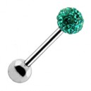 Tongue Barbell Ring with Emerald Crystal Ball