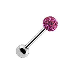 Tongue Barbell Ring with Pink Crystal Ball