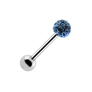 Tongue Barbell Ring with Light Blue Crystal Ball