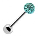 Tongue Barbell Ring with Turquoise Crystal Ball