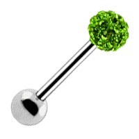 Tongue Barbell Ring with Green Crystal Ball