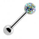 Tongue Barbell Ring with Rainbow Crystal Ball