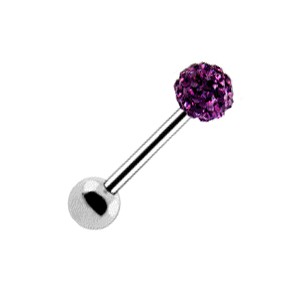 Tongue Barbell Ring with Purple Crystal Ball