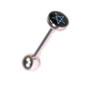 Surgical Steel Tongue Bar Ring w/ Pentacle Logo