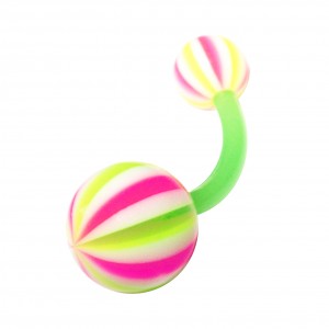 Belly Bar Navel Button Ring with Pink/Green Beach Balls