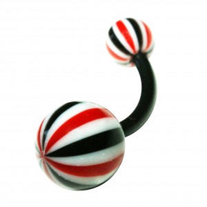 Belly Bar Navel Button Ring with Black/Red Beach Balls