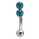 Steel Eyebrow Curved Bar Ring with Ball & Double Turquoise Rhinestone