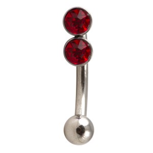 Steel Eyebrow Curved Bar Ring with Ball & Double Red Rhinestone