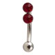 Steel Eyebrow Curved Bar Ring with Ball & Double Red Rhinestone