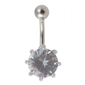 White Strass 925 Silver & 316L Steel Belly Bar Navel Button Ring with Claws