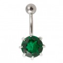 Dark Green Strass 925 Silver & 316L Steel Belly Bar Navel Button Ring with Claws