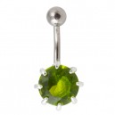 Light Green Strass 925 Silver & 316L Steel Belly Bar Navel Button Ring with Claws
