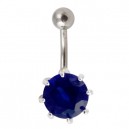 Blue Strass 925 Silver & 316L Steel Belly Bar Navel Button Ring with Claws