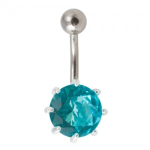 Turquoise Strass 925 Silver & 316L Steel Belly Bar Navel Button Ring with Claws
