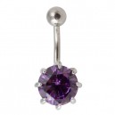 Dark Purple Strass 925 Silver & 316L Steel Belly Bar Navel Button Ring with Claws
