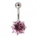 Pink Strass 925 Silver & 316L Steel Belly Bar Navel Button Ring with Claws