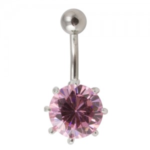 Pink Strass 925 Silver & 316L Steel Belly Bar Navel Button Ring with Claws