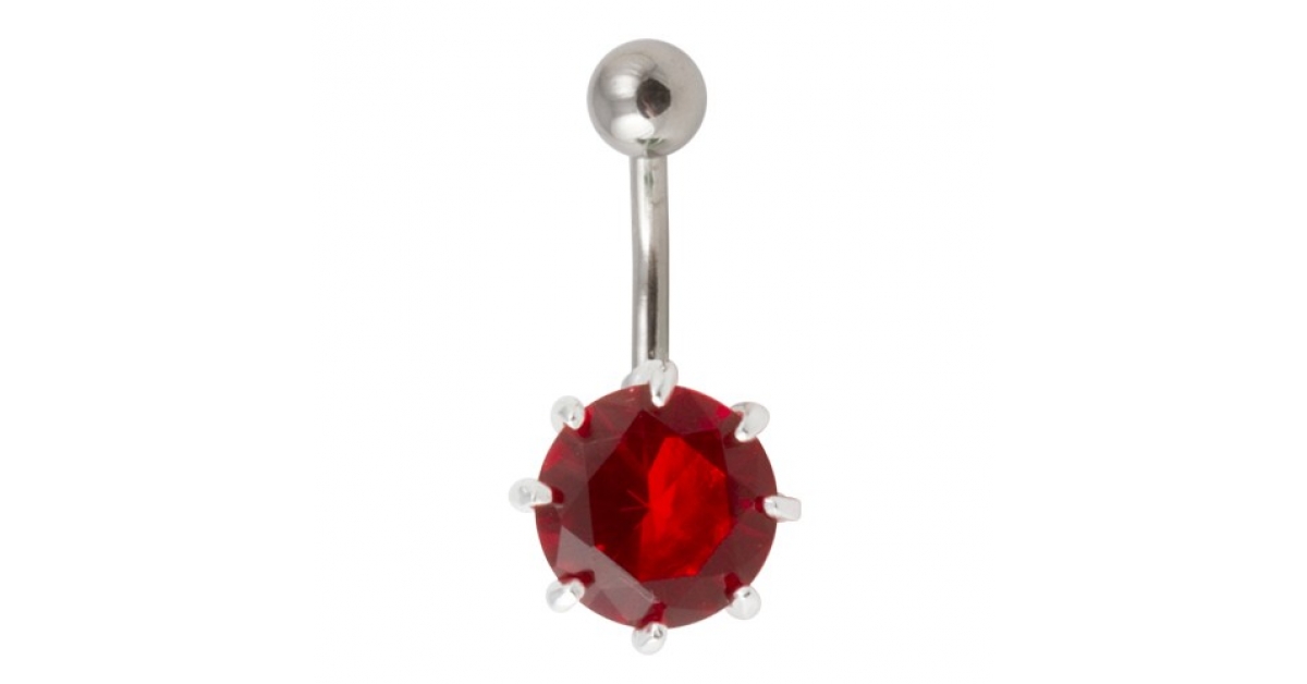 PiercingJak - Lot De 5 Piercings Nombril Rouge Strass | Bijoux Corps Acier Inoxydable