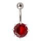 Red Strass 925 Silver & 316L Steel Belly Bar Navel Button Ring with Claws