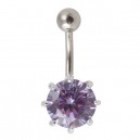 Light Purple Strass 925 Silver & 316L Steel Belly Bar Navel Button Ring with Claws