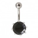 Black Strass 925 Silver & 316L Steel Belly Bar Navel Button Ring with Claws