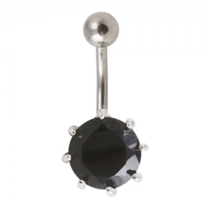 Black Strass 925 Silver & 316L Steel Belly Bar Navel Button Ring with Claws