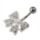 White Strass 925 Silver & 316L Steel Bowtie Belly Bar Navel Button Ring